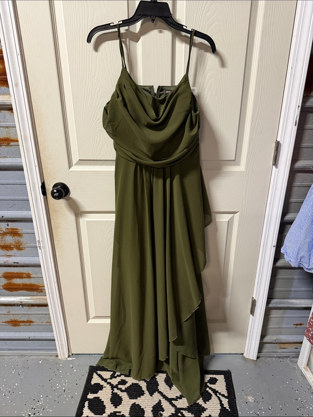 Olive Green Draped Chiffon Evening Dress - Women